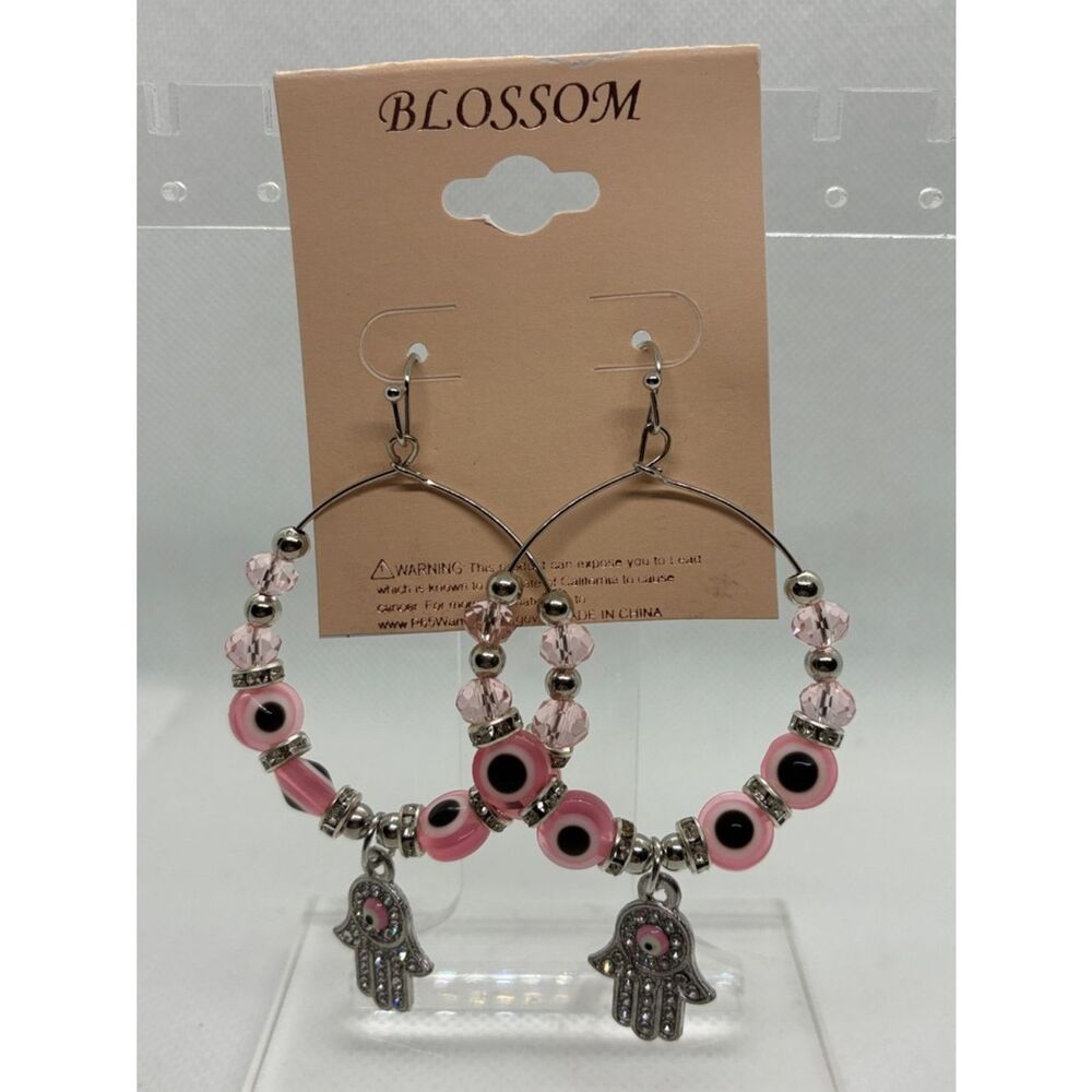3For$20 Blossom Pink Evil Eye Hamsa Hoop Earrings - Women's Jewelry